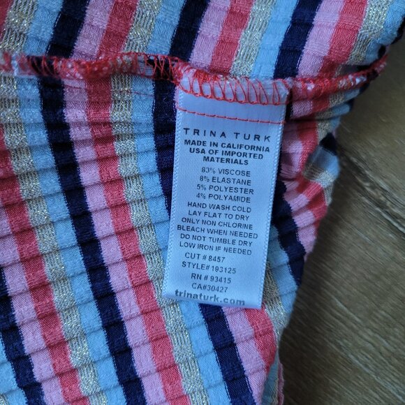 Trina Turk 3/4 Sleeve Striped V-neck Ribbed Top - Picture 6 of 6